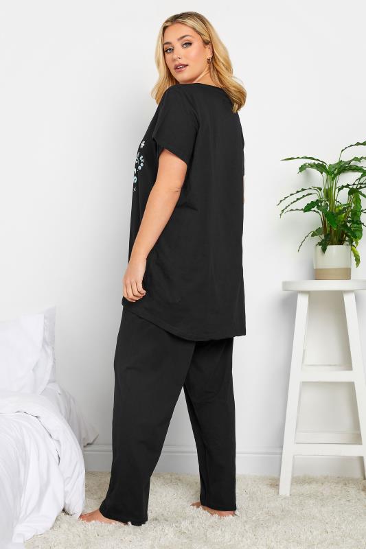 YOURS Plus Size Black 'Positive Vibes' Wide Leg Pyjama Set | Yours Clothing 3