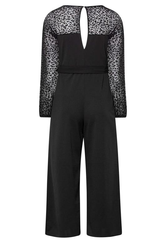 YOURS LONDON Plus Size Black Flocked Leopard Print Jumpsuit | Yours Clothing 7