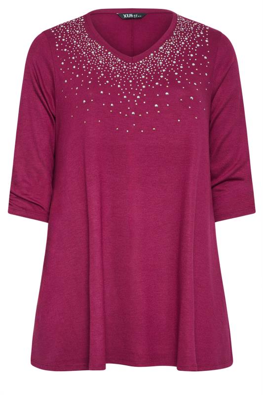 YOURS Plus Size Pink Stud Embellished Swing Top | Yours Clothing 5