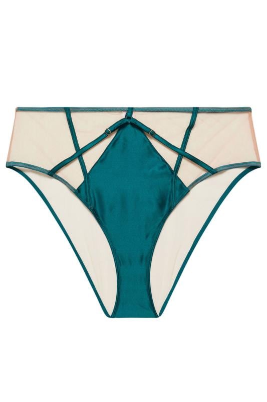 PLAYFUL PROMISES Green Ramona Illusion Strap Mesh High Waist Brief | Yours Clothing 1