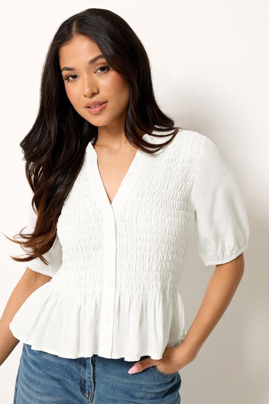  PixieGirl Petite Chemise blanche smockée à boutons