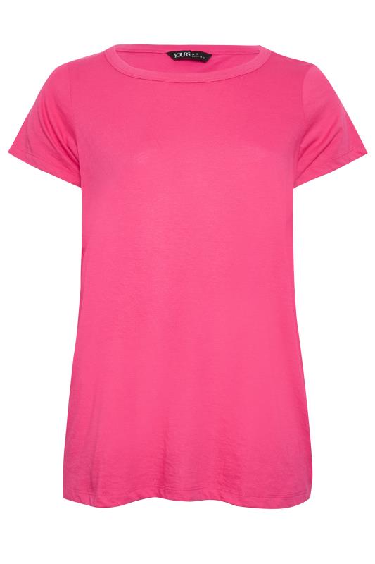 Vernauwd Luxe Pidgin YOURS - Basic T-shirt met een ronde halslijn in felroze | Yours Clothing