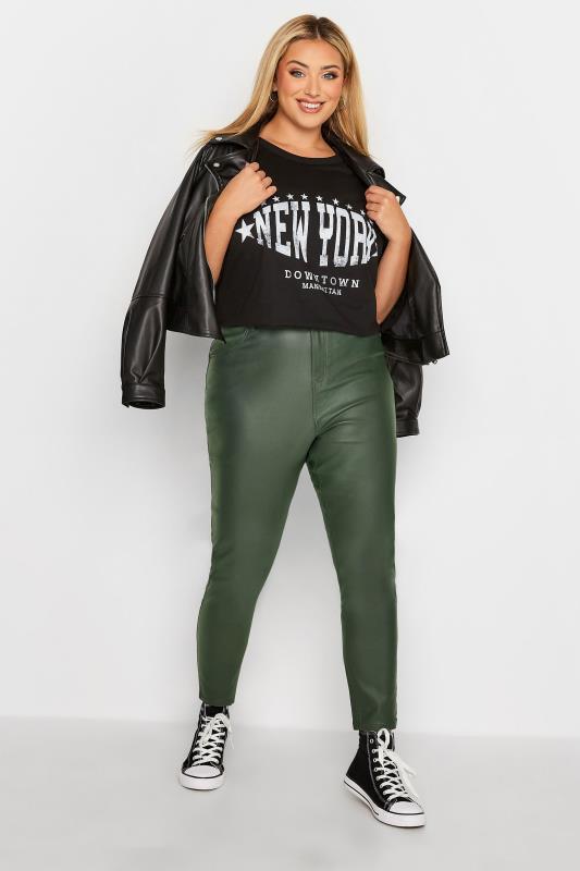 Plus Size Green Coated Skinny Stretch AVA Jeans | Yours Clothing 2