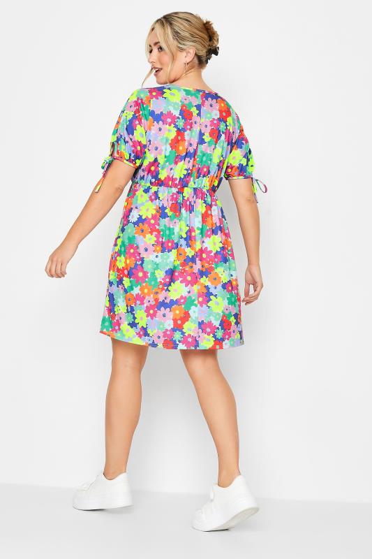 LIMITED COLLECTION Plus Size Curve Blue & Pink Ditsy Print Smock Dress | Yours Clothing  3