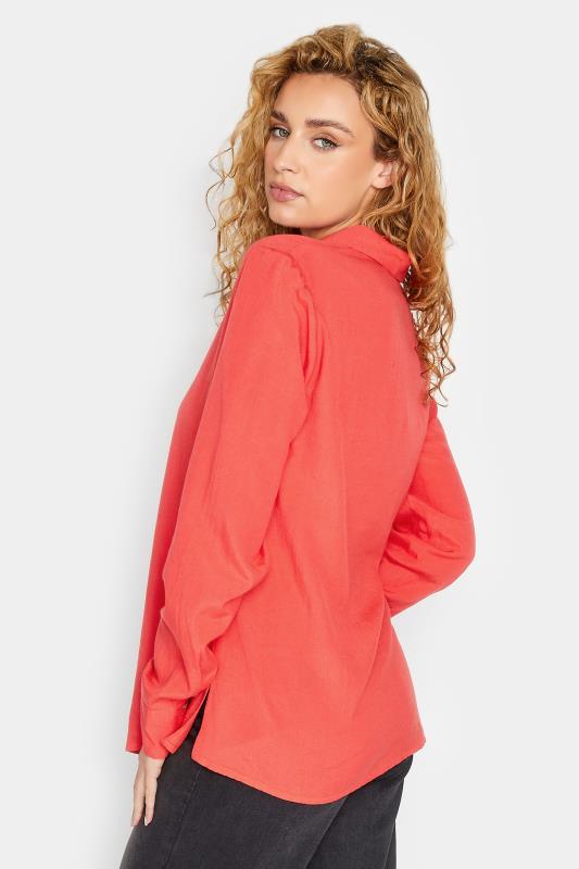 LTS Tall Coral Orange Long Sleeve Linen Shirt | Long Tall Sally 3