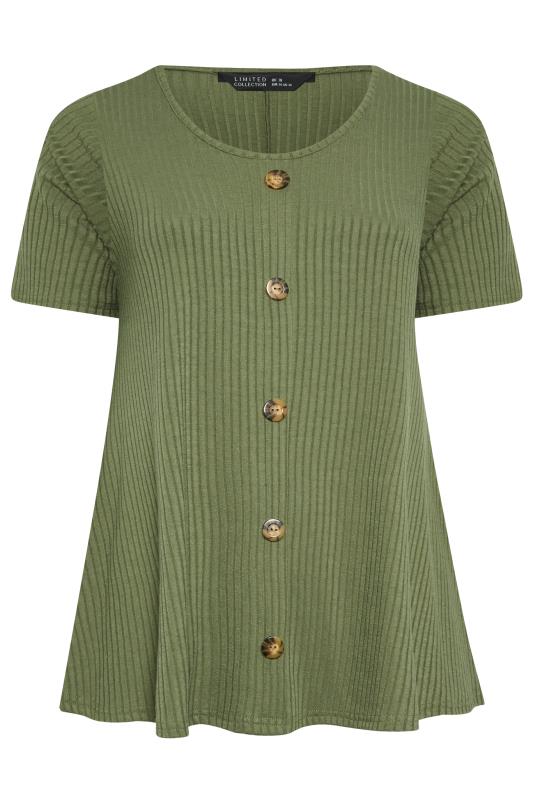 LIMITED COLLECTION Plus Size Curve Dark Green Ribbed Swing Top | Yours Clothing  6