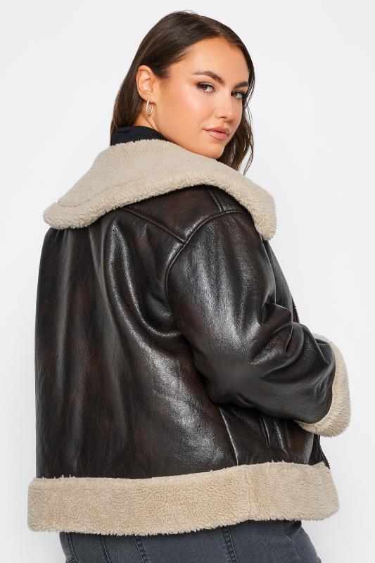 YOURS Plus Size Brown Aviator Jacket | Yours Clothing 6