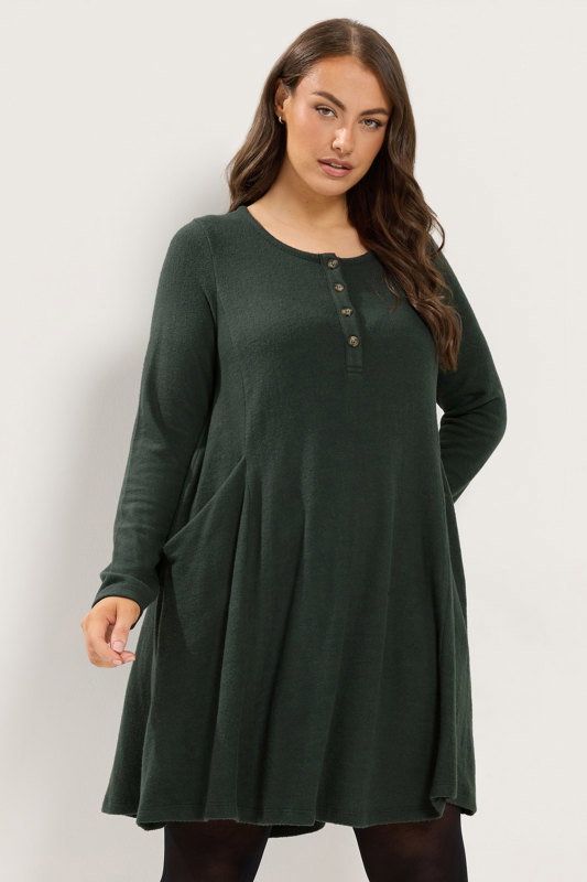 dark green dress plus size YOURS Henley Drape Pocket sale mini dress