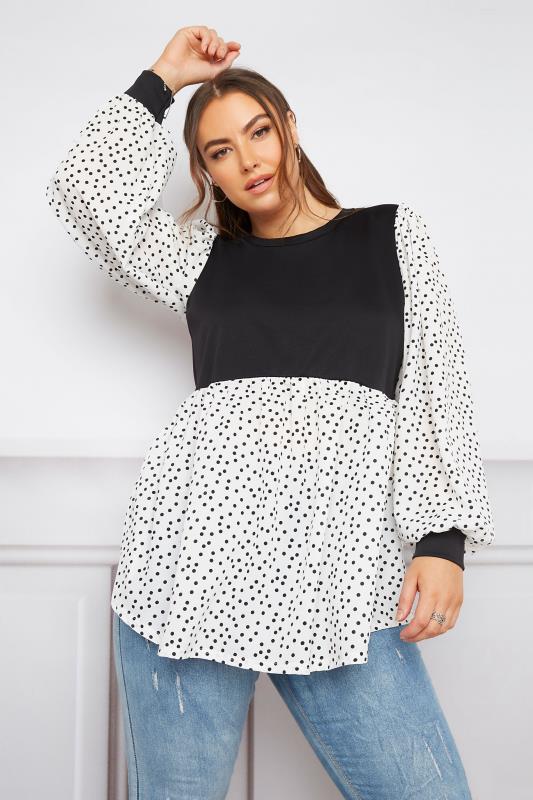 Plus Size  LIMITED COLLECTION Black Polka Dot Bubble Crepe Blouse