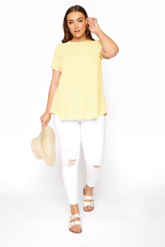 Lemon Yellow Ribbed Swing T-Shirt 
