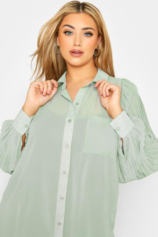 YOURS LONDON Plus Size Sage Green Pleated Sleeve Chiffon Shirt | Yours Clothing 4