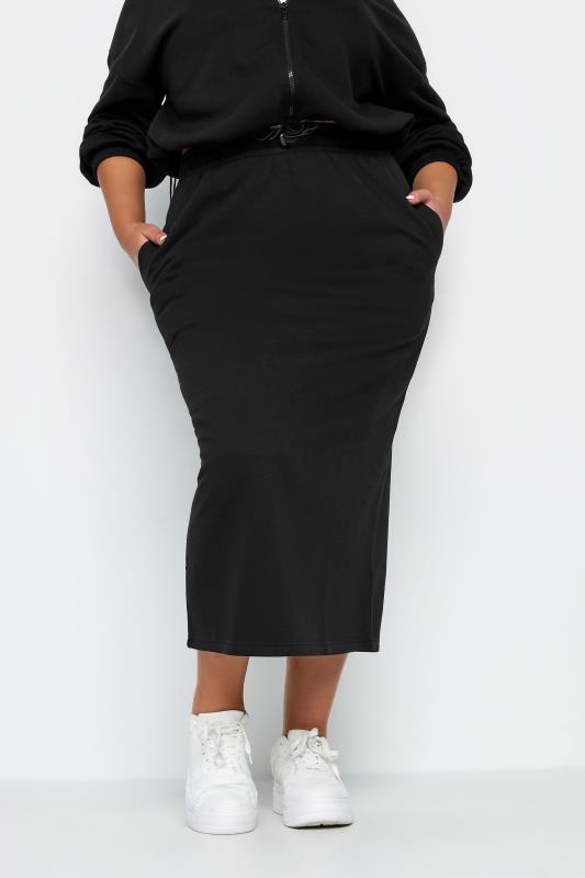 LIMITED COLLECTION Plus Size Black Midi Sweat Skirt | Yours Clothing 1