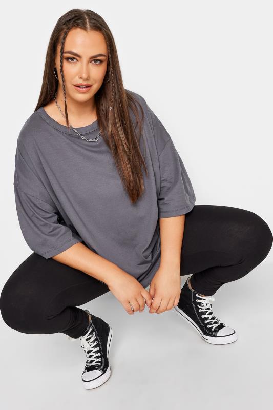 YOURS Curve Grey Oversized Boxy T-Shirt | Yours Clothing 5