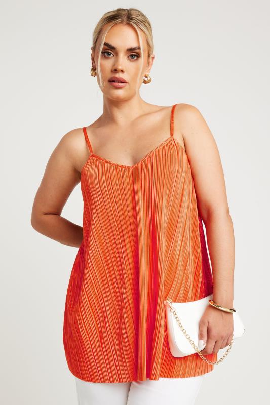 LIMITED COLLECTION Plus Size Orange Plisse Cami Top | Yours Clothing 1