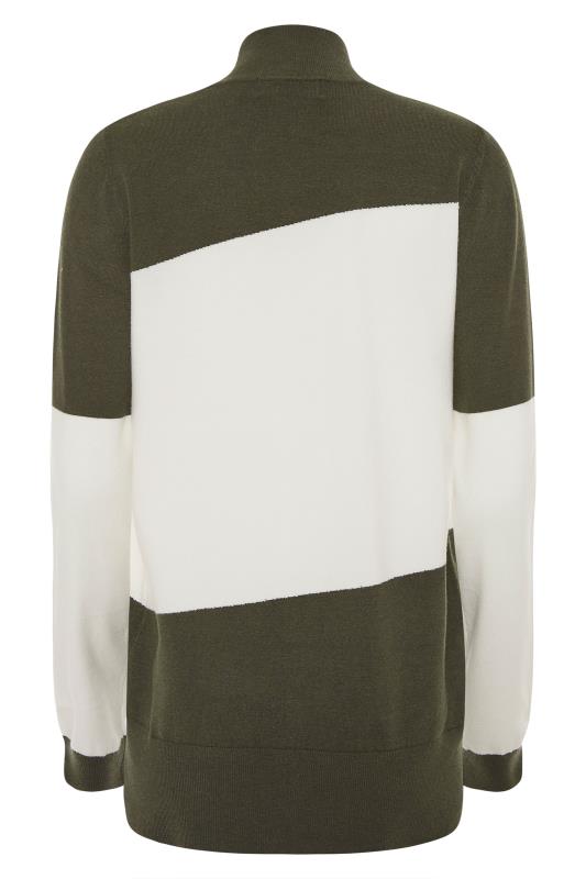 LTS Tall White & Khaki Green Colour Block Knitted Jumper 7
