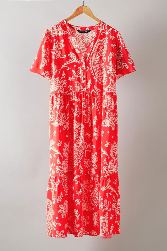 EVANS Plus Size Red & White Paisley Print Midi Shirt Dress | Evans 6