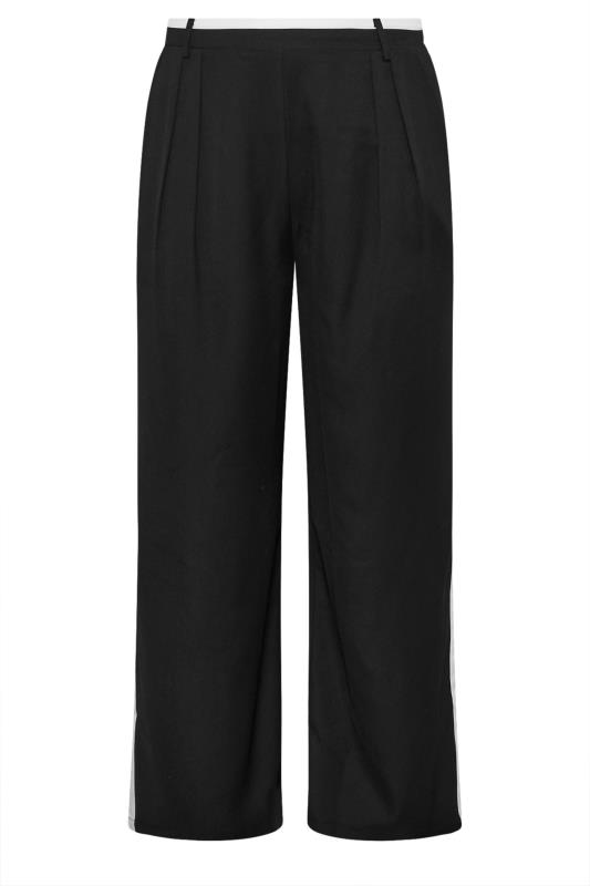 YOURS Plus Size Black Contrast Side Stripe Wide Leg Trousers | Yours Clothing 5