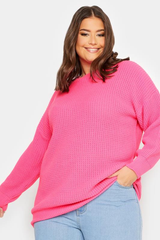  Grande Taille YOURS Curve Neon Pink Knitted Jumper