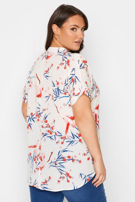 Plus Size White Floral Print Half Placket Short Sleeve Blouse | Yours Clothing  3