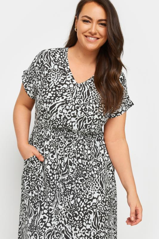 YOURS Plus Size Black & White Animal Print Cotton T-Shirt Dress | Yours Clothing 4