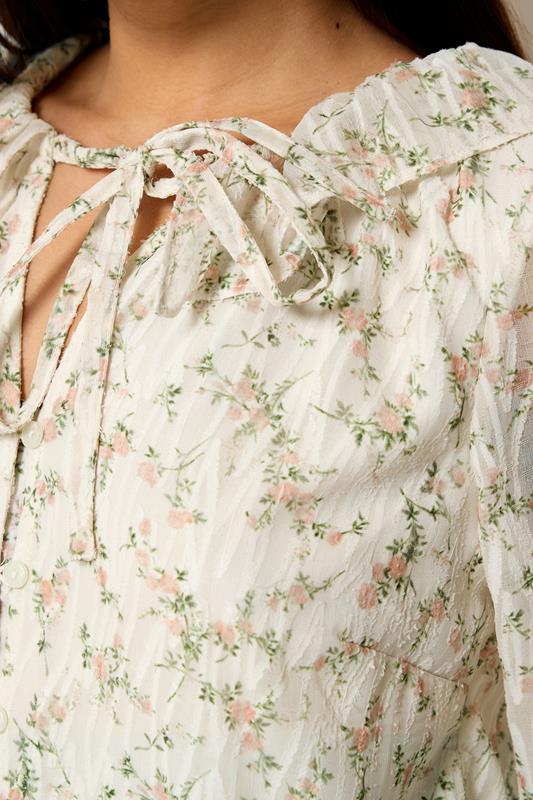 M&Co Petite Ivory White Floral Ruffle Tie Neck Blouse | M&Co 4