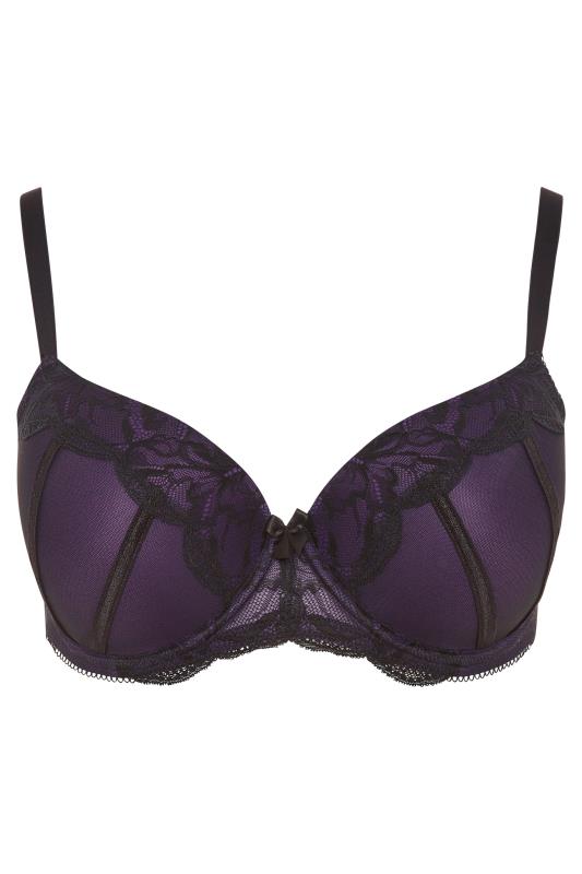 Purple Lace Trim Padded Balcony Bra - Available In Sizes 38DD - 48G 4