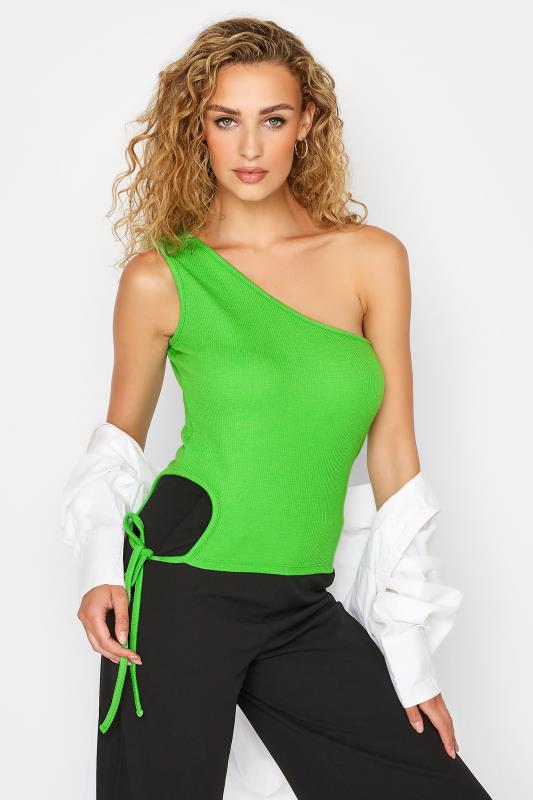 Tall  LTS Tall Green One Shoulder Cropped Top
