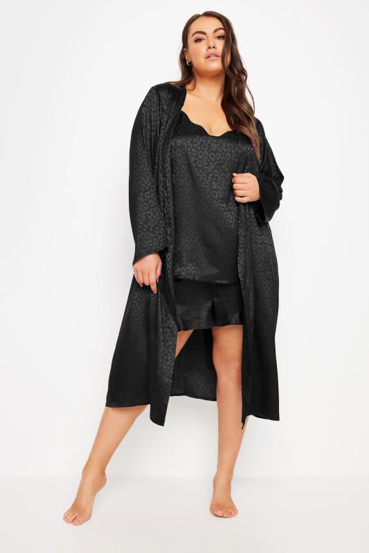 Plus size black silk robe best sale