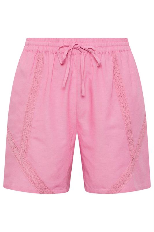 YOURS Plus Size Pink Crochet Drawstring Shorts | Yours Clothing 5