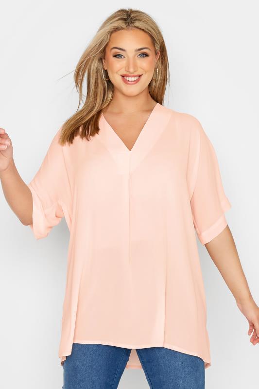  dla puszystych Curve Pink Pleat Front V-Neck Top