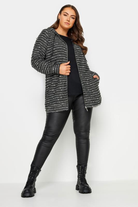 YOURS Plus Size Black Textured Zip Up Hoodie | Yours Clothing 2