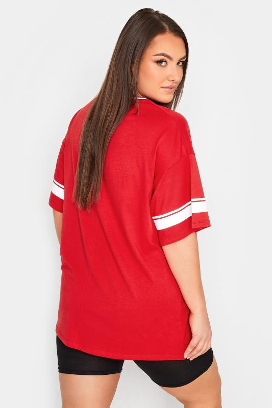 YOURS Curve Plus Size Red 'New York' Slogan Varsity T-Shirt | Yours Clothing 3