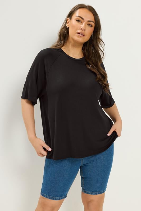  YOURS T-shirt noir à manches raglan au toucher doux