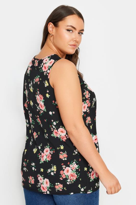 YOURS Plus Size Black & Pink Floral Print Vest Top | Yours Clothing 4