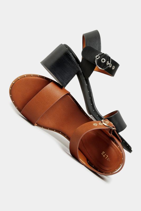 LTS Tan Brown Studded Block Heel Sandals In Standard D Fit 6