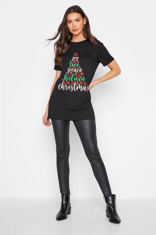 LTS Black Glitter Christmas Tree Slogan T-Shirt 2