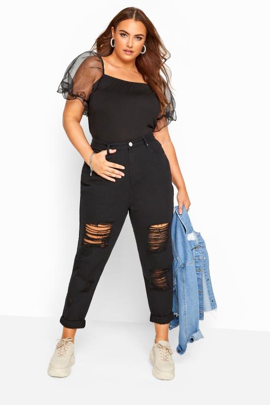 Black Extreme Distressed Mom Jeans 3