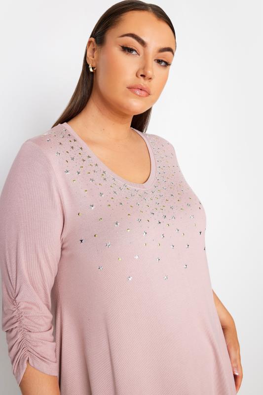 YOURS Plus Size Pink Star Embellished Swing Top | Yours Clothing 4