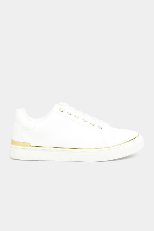 Plus Size White & Gold Hardware Trainers In Extra Wide Fit | Yours Clothing 3