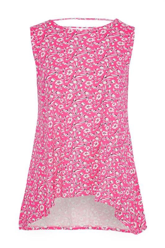 Plus Size Pink Floral Open Back Hanky Hem Vest Top | Yours Clothing 5