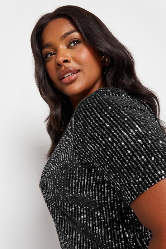 YOURS Plus Size Black & Silver Velvet Sequin Top | Yours Clothing 4