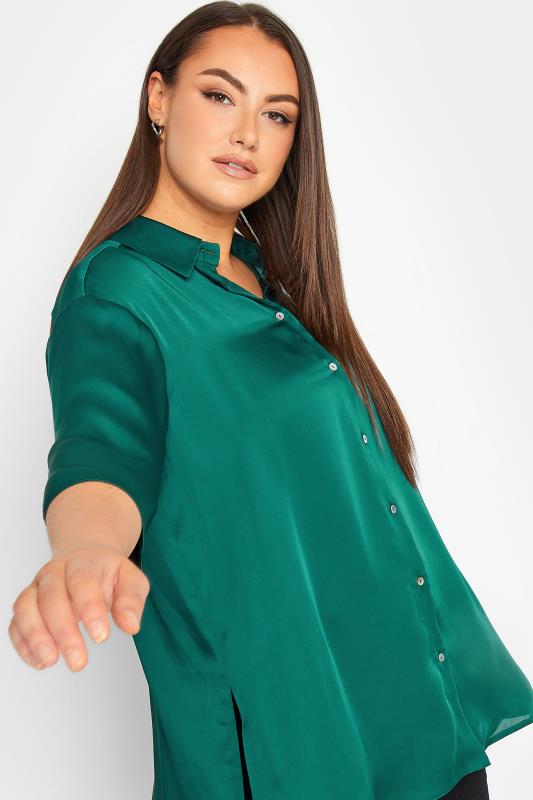 YOURS Plus Size Teal Blue Satin Shirt | Yours Clothing 4