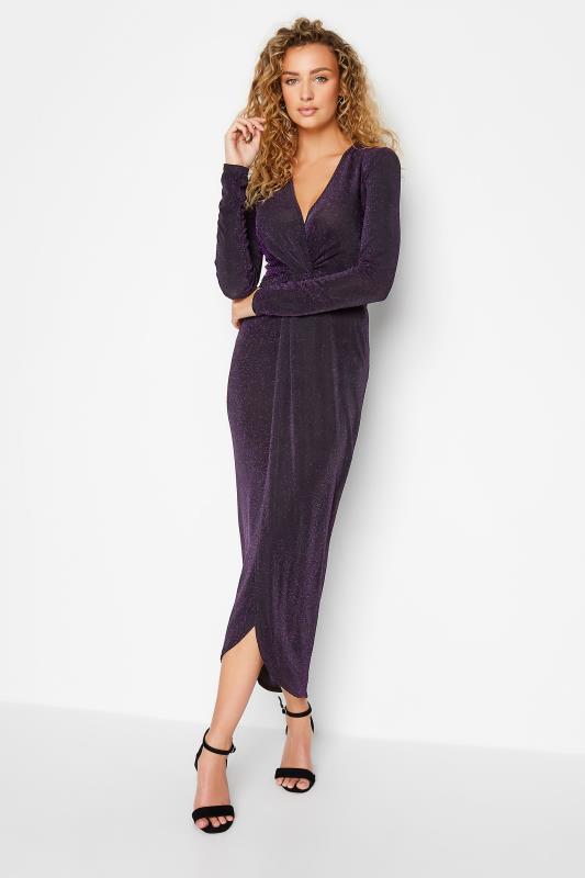 LTS Tall Women's Black & Purple Glitter Twist Wrap Midi Dress | Long Tall Sally 2