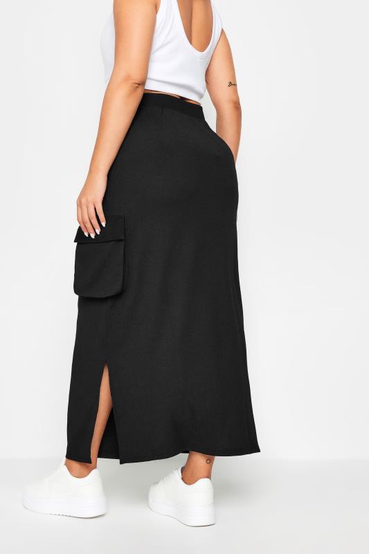 YOURS Plus Size Black Textured Utility Maxi Skirt | Yours Clothing 2