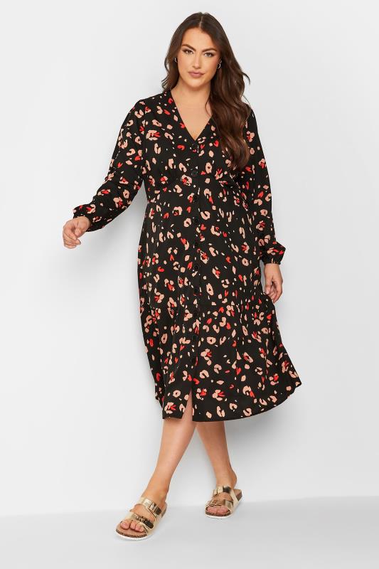 Plus Size Black Leopard Print Button Through Dress | Yours Clothing 2