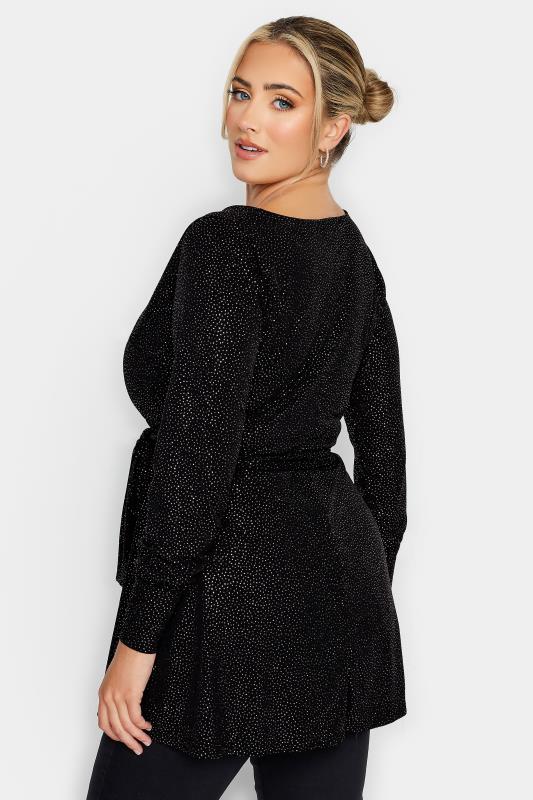 YOURS LONDON Plus Size Black Glitter Wrap Top | Yours Clothing 5