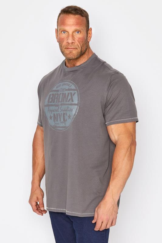 Plus Size  D555 Big & Tall Grey 'The Bronx' Slogan Printed T-Shirt