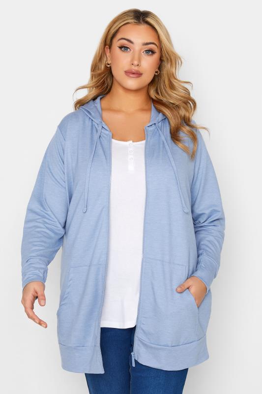 Plus Size  YOURS Curve Baby Blue Zip Through Hoodie