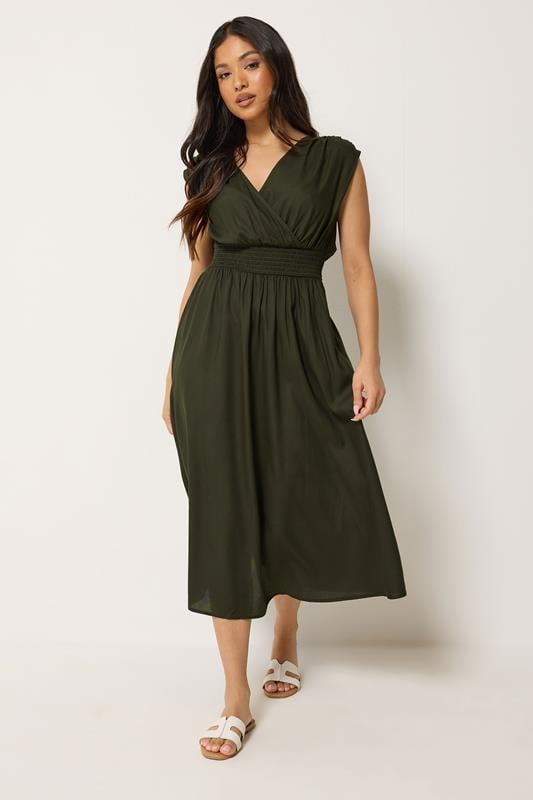  PixieGirl Petite vestido midi cruzado verde oliva