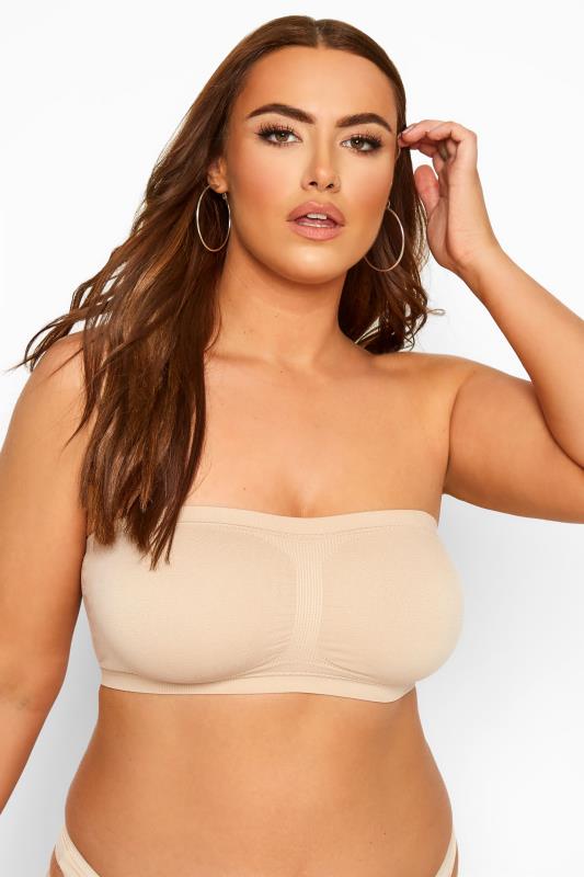 Plus Size Nude Seamless Padded Bandeau Non-Wired Bra | Yours Clothing 2